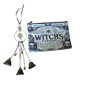 Black and White Witch's Powders  Cosmetic Bag with Hanging Bells